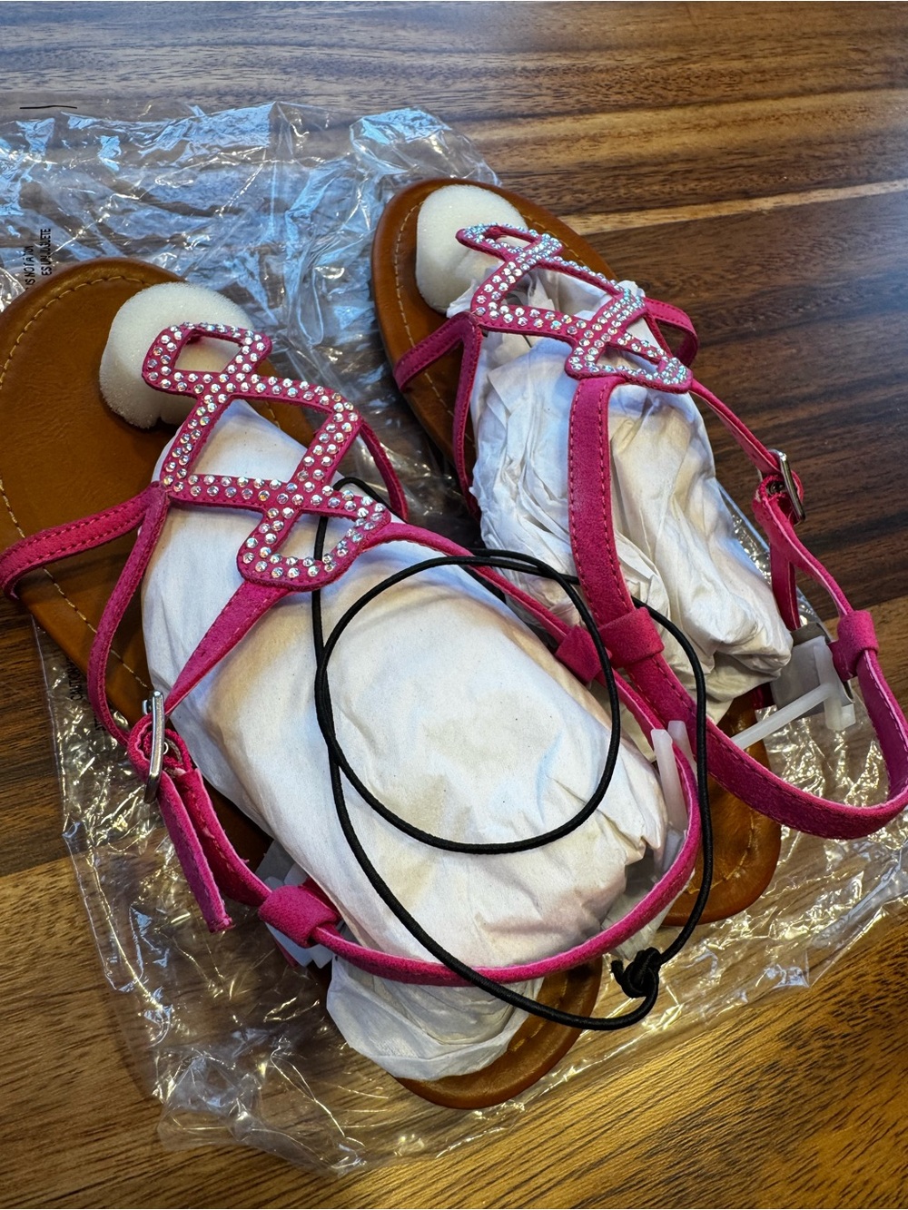 Arizona Jean Company Hot Pink Jeweled T-Strap Sandals